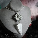 Pentagram necklace with rainbow moonstone and quartz, gothic jewelry
