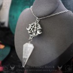 Pentagram necklace with rainbow moonstone and quartz, gothic jewelry