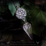 Pentagram pendulum necklace with rainbow moonstone and quartz, gothic jewelry