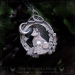 Fox necklace with triquetra and moss agate, handmade gothic jewelry
