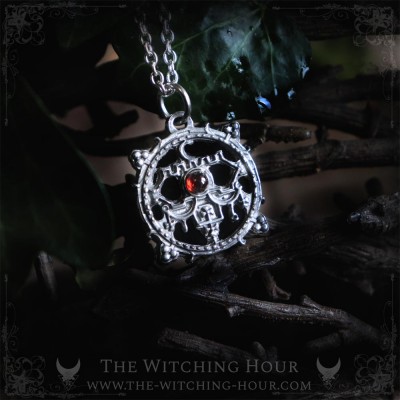 Belial sigil necklace with black onyx and garnet, seal of Belial, handmade gothic jewelry