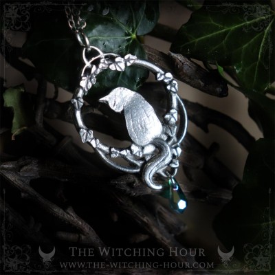 Cat necklace surrounded with elven interlacing, hadnmade gothic jewelry