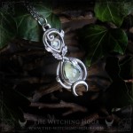 Collier symbole de l'infini avec préhnite et feuilles de chênes, bijou elfique artisanal