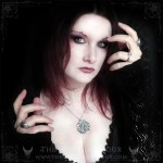 Gothic pentagram necklace on a cathedral rose window, occult jewelry