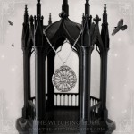 Gothic pentagram necklace on a cathedral rose window, occult jewelry