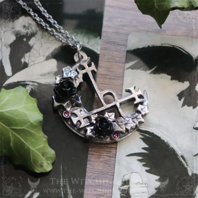 Pendentif sigil de Lilith avec roses, bijou gothique occulte witchy