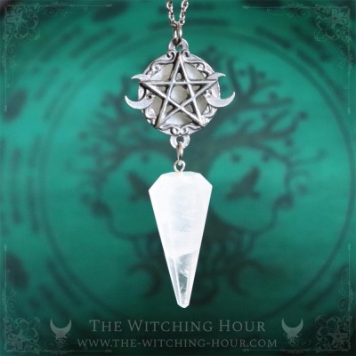 Collier pendule pentacle en cristal de roche, bijou ésotérique