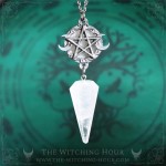 Pentagram necklace with rainbow moonstone and quartz, gothic jewelry