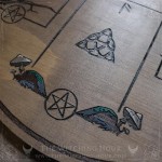 Divination board with deer skull, ravens, and mushrooms, inspired by the forest and Cernunnos
