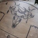 Divination board with deer skull, ravens, and mushrooms, inspired by the forest and Cernunnos