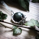 Collier pentacle avec obsidienne arc-en-ciel verte, bijou gothique et occulte artisanal