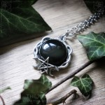 Collier pentacle avec obsidienne arc-en-ciel verte, bijou gothique et occulte artisanal