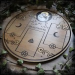 Divination board with white cat in a starry sky for tarot and oracle cards, witchy tool