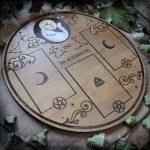 Divination board with white cat in a starry sky for tarot and oracle cards, witchy tool
