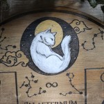 Divination board with white cat in a starry sky for tarot and oracle cards, witchy tool