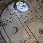 Divination board with white cat in a starry sky for tarot and oracle cards, witchy tool