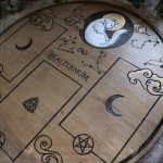 Divination board with white cat in a starry sky for tarot and oracle cards, witchy tool