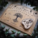 Wooden Ouija board decorated with a tree of life and crows, handcrafted, Gothic decoration, cabinet of curiosities