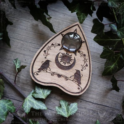 Goutte pour planche ouija en bois ornée de deux corbeaux, décoration gothique, cabinet de curiosité, outil de spiritisme