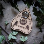 Wooden ouija planchette with ravens, gothic home decor, cabinet of curiosities, spiritualism tool