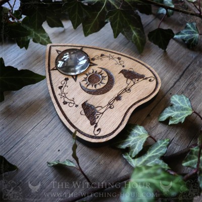 Wooden ouija planchette with ravens, gothic home decor, cabinet of curiosities, spiritualism tool