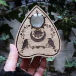 Wooden ouija planchette with ravens, gothic home decor, cabinet of curiosities, spiritualism tool