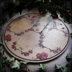 Gothic divination board with red roses and gothic cathedral, occult tool for tarot and oracle cards