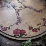 Gothic divination board with red roses and gothic cathedral, occult tool for tarot and oracle cards