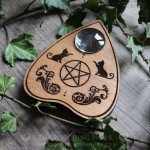 Goutte pour planche ouija en bois ornée de chats et d'un pentacle, décoration gothique et cabinet de curiosité, spiritisme