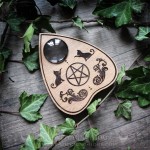 Wooden uija planchette with cats and a pentagram, gothic home decor, cabinet of curiosities, spiritualism