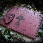 Wooden ouija board with Yggdrasil tree of life and crows, gothic home decor and cabinet of curiosities, spiritualism tool