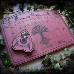 Wooden ouija board with Yggdrasil tree of life and crows, gothic home decor and cabinet of curiosities, spiritualism tool
