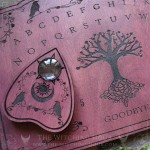 Wooden ouija board with Yggdrasil tree of life and crows, gothic home decor and cabinet of curiosities, spiritualism tool