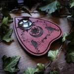Red wooden ouija planchette with ravens, gothic home decor or cabinet of curiosities