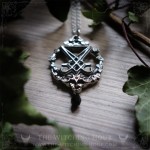 Sigil of Lucifer necklace with pentagram and leaves, gothic jewelry