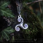 Celtic triskel necklace with purple crystals, pagan whimsigoth boho style handmade jewelry