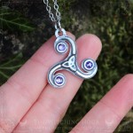 Celtic triskel necklace with purple crystals, pagan whimsigoth boho style handmade jewelry