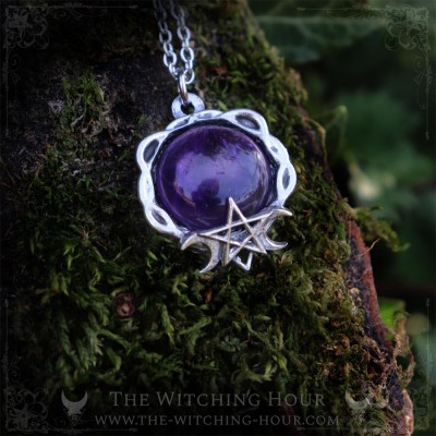 Pentagram necklace with purple amethyst, gothic jewelry, whimsigoth style, handmade
