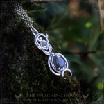 Infinity necklace with labradorite and oak leaves. Handmade jewelry with elven style, whimsigoth