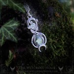 Infinity necklace with prehnite and oak leaves. Handmade jewelry with elven style, whimsigoth