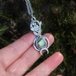 Infinity necklace with prehnite and oak leaves. Handmade jewelry with elven style, whimsigoth