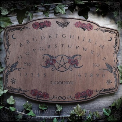 Planche ouija en bois avec pentagramme, triple lune et roses, planche à esprit, pour le spiritisme ou la divination