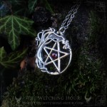 Pentagram and tree of life necklace with red garnet, witchy jewelry handmade