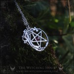 Pentagram and tree of life necklace with red garnet, witchy jewelry handmade