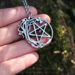 Pentagram and tree of life necklace with red garnet, witchy jewelry handmade