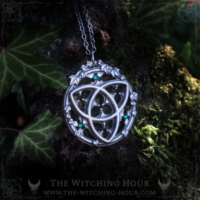 Gothic triquetra necklace in a catherdal rose window, fantasy jewelry handmade from fine pewter