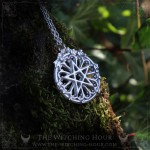Gothic pentagram necklace in a cathedral rose window, handmade vampire goth jewelry