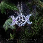 Triple moon and triquetra necklace with amethyst, gothic jewelry