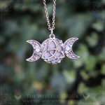 Triple moon and triquetra necklace with rainbow moonstone, gothic jewelry