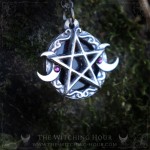 Pentagram and triple moon necklace with amethyst, handmade jewelry inspired by Wicca